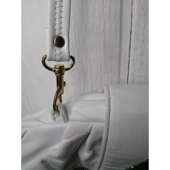 Samir Vtg HandBag White Bright Color Block Zigzag Prints Leather Hinged Purse - Picture 5 of 12